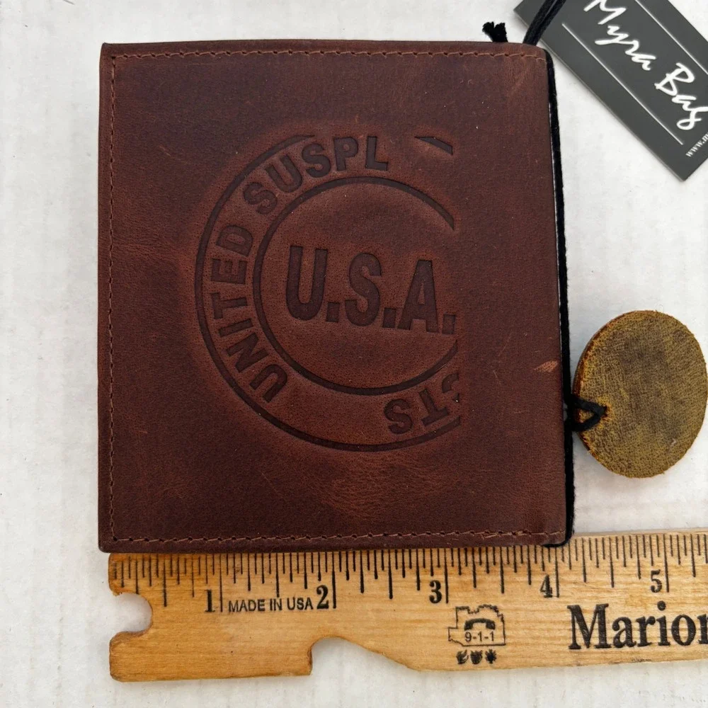 Myra Bifold Wallet Mens Matter Brown Leather Embossed Coin Pocket Cowboy New
